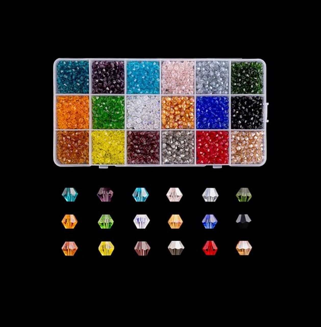 1800pcs 4mm Electroplate AB Colors Bicone Crystal Glass Beads, 18 Colors Small Faceted Beads Bulk for Jewelry Making Bracelets Necklace Keychains Earrings with Container Box